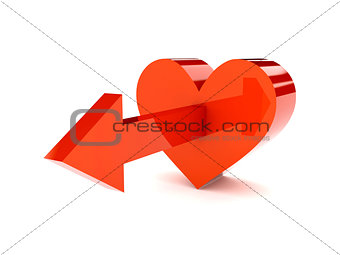 Big red heart with arrow pointing forward.