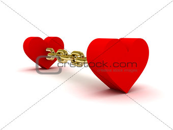 Two hearts linked by golden chain.