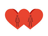 Two hearts. Figure of man and woman cutout inside.