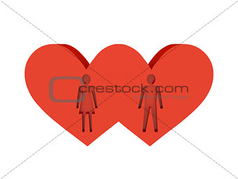 Two hearts. Figure of man and woman cutout inside.