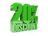 20 percent discount. Green shiny text.