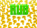 RUB sign surrounded by question marks.