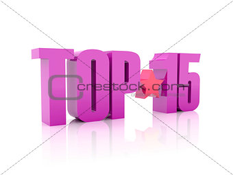 Top fifteen violet word isolated on white background.