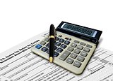 Calculator and Pen on Tax Form