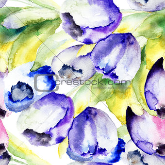Spring Tulips flowers watercolor illustration