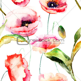 Watercolor illustration of Poppy flowers