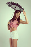 sensual brunette pin-up with lace parasol 