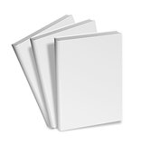 collection of various blank white books on white background