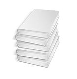 collection of various blank white books on white background