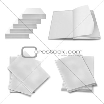 collection of various blank white paper on white background.