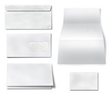 collection of various blank white paper on white background.