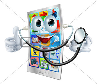 Cartoon phone holding a stethoscope