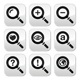 Magnifying glass, web search buttons set