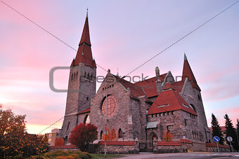 Finland.Tampere cathedral at sunset