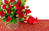 red roses with green leaves