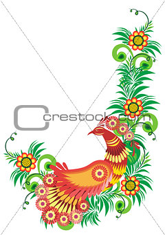 Abstract bird on floral branch