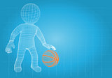 Wire frame basketball player with the ball