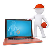3d basketball player with the laptop