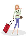 Vector illustration of young woman with baggage