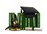 Law Books with Mortarboard and Scroll