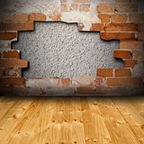 interior background with cracked wall