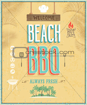 Vintage Beach BBQ poster. Vector background.