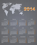 Spanish calendar for 2014 with world map on linen texture