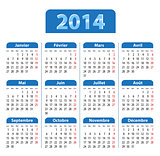 Blue glossy calendar for 2014 year in French