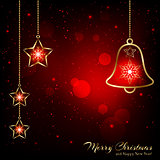 Sparkling Red Christmas Bell Snowflakes Greeting Card