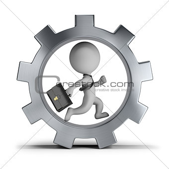 3d small people - businessman in the gear wheel
