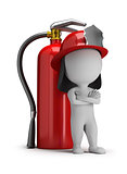 3d small people - fireman and a large extinguisher