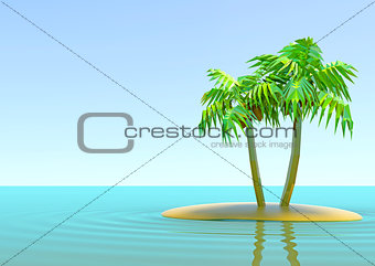 the desert island with palm trees