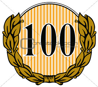 100 in Circle with Laurel Leaves