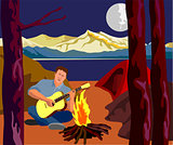 Man Camping Playing Guitar