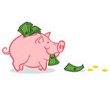 Pink pig and money