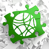 Social Network Icon on Green Puzzle.