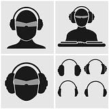 Set of Music Icons with Headphones