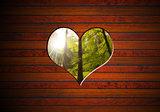 Heart Shape cut on Brown Wooden Wall