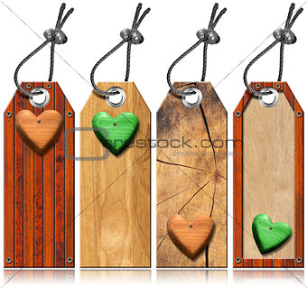 Set of Wooden Tags with Hearts