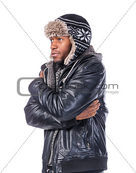 Young African-American feeling cold