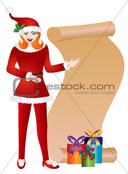 Girl Santa with Scroll List Illustration
