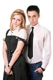 Portrait of pretty student pair. Isolated