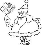 santa with gift cartoon coloring page