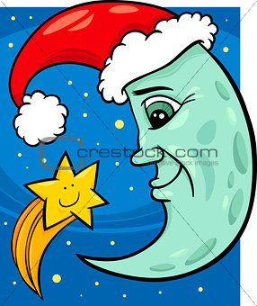 moon and star christmas cartoon