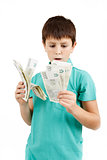 boy holding czech crown banknotes