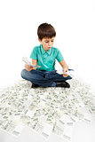 boy sitting on money
