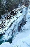 Alps waterfall winter view