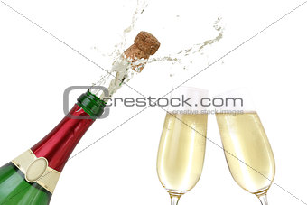Champagne splashing out of the bottle