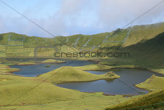 Volcano crater with lake on Azores Portugal
