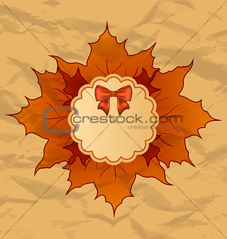 Vintage greeting card with  autumn maple leaves